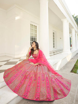 Stylish Deep Pink Silk Lehenga Set - Rajwada