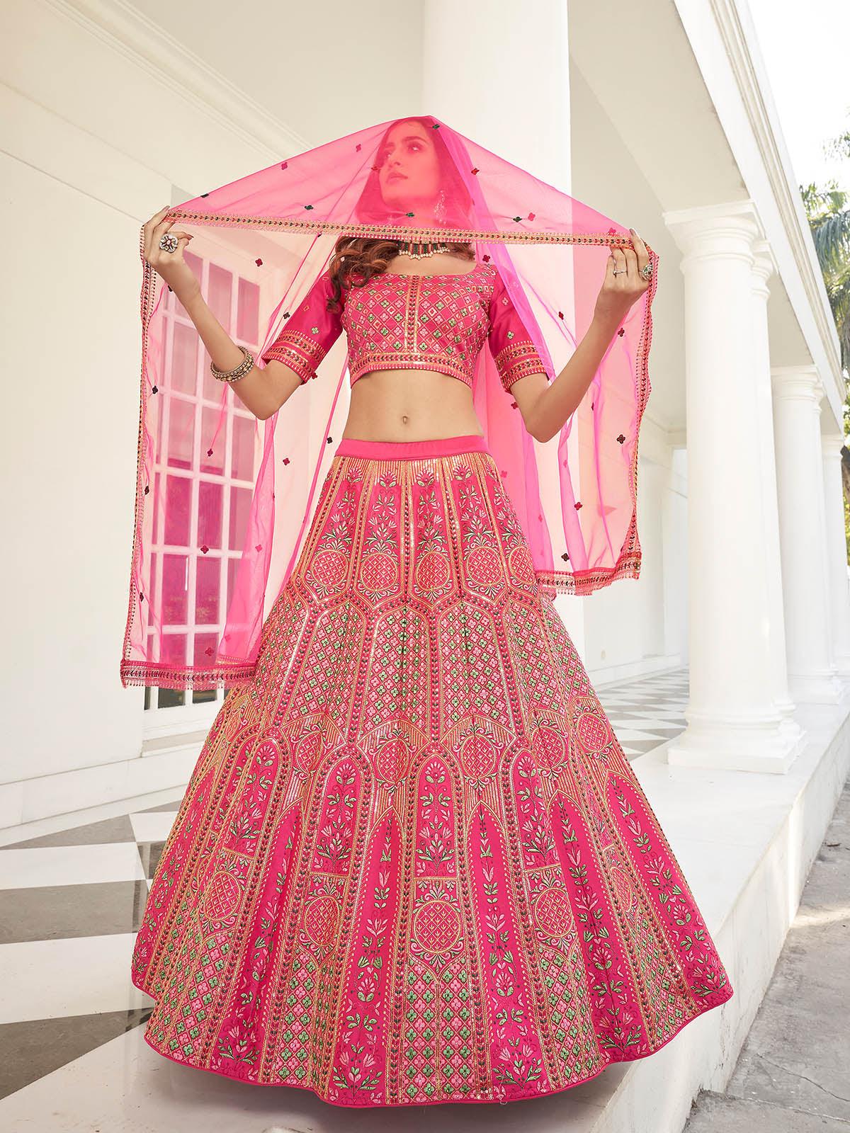 Stylish Deep Pink Silk Lehenga Set - Rajwada