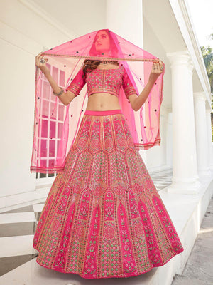 Stylish Deep Pink Silk Lehenga Set - Rajwada