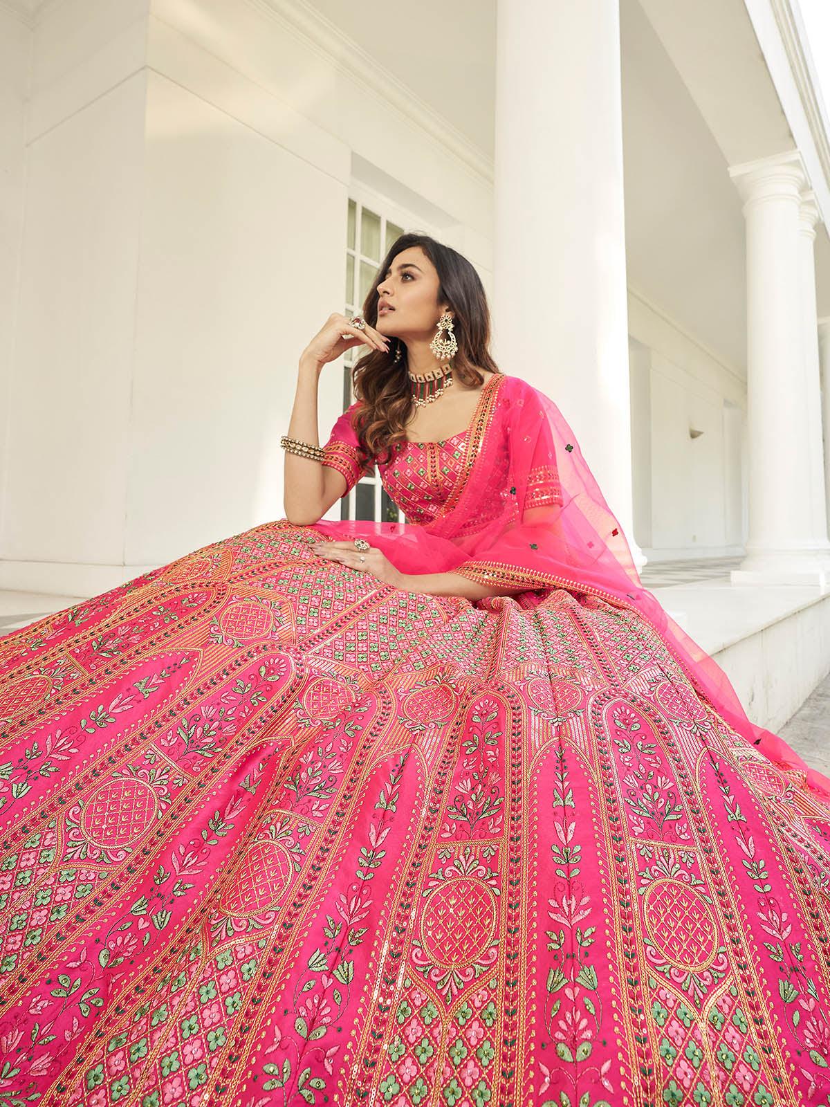 Stylish Deep Pink Silk Lehenga Set - Rajwada