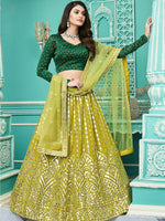 Stylish Florescent Green Georgette Lehenga Set - Rajwada