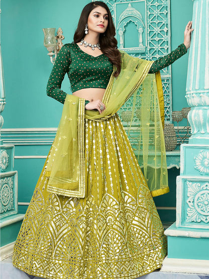 Stylish Florescent Green Georgette Lehenga Set - Rajwada