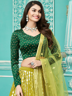 Stylish Florescent Green Georgette Lehenga Set - Rajwada