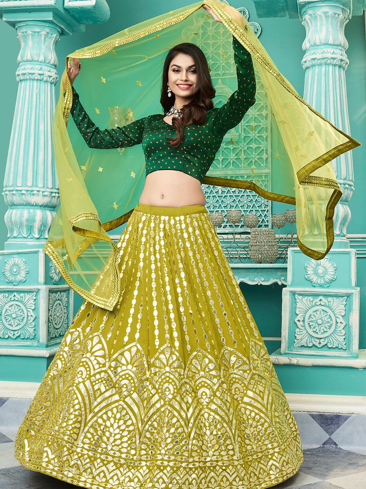 Stylish Florescent Green Georgette Lehenga Set - Rajwada