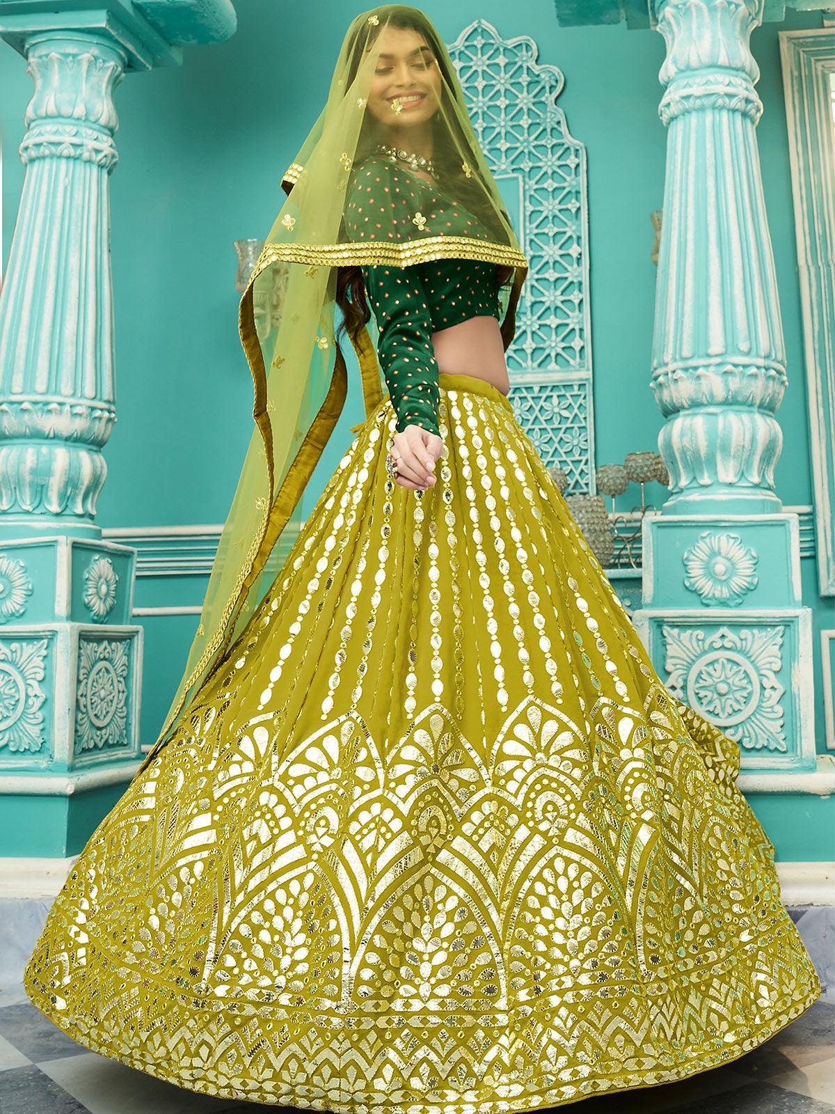 Stylish Florescent Green Georgette Lehenga Set - Rajwada