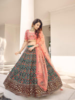 Stylish Green And Orange Art Silk Lehenga Set - Rajwada