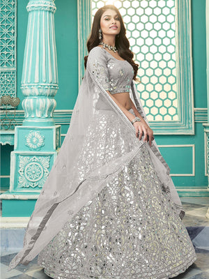 Stylish Grey Georgette Lehenga Set - Rajwada