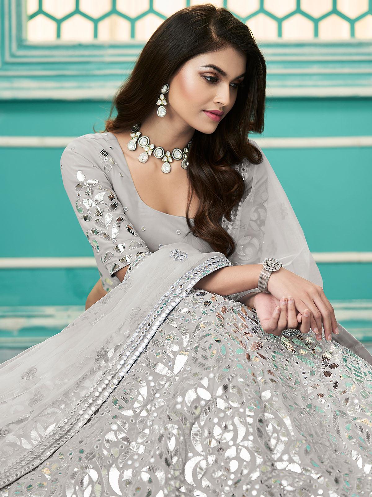 Stylish Grey Georgette Lehenga Set - Rajwada