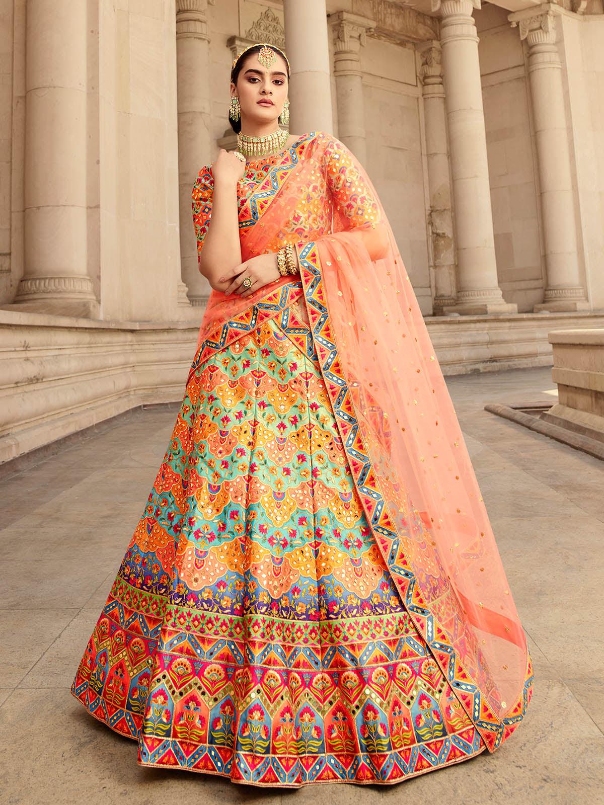 Stylish Multi Colored Art Silk Lehenga Choli Set - Rajwada