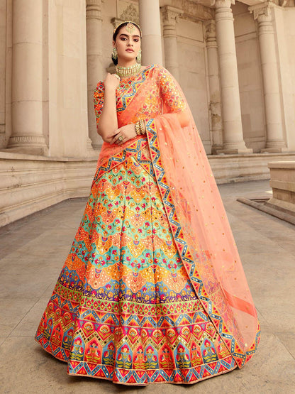 Stylish Multi Colored Art Silk Lehenga Choli Set - Rajwada
