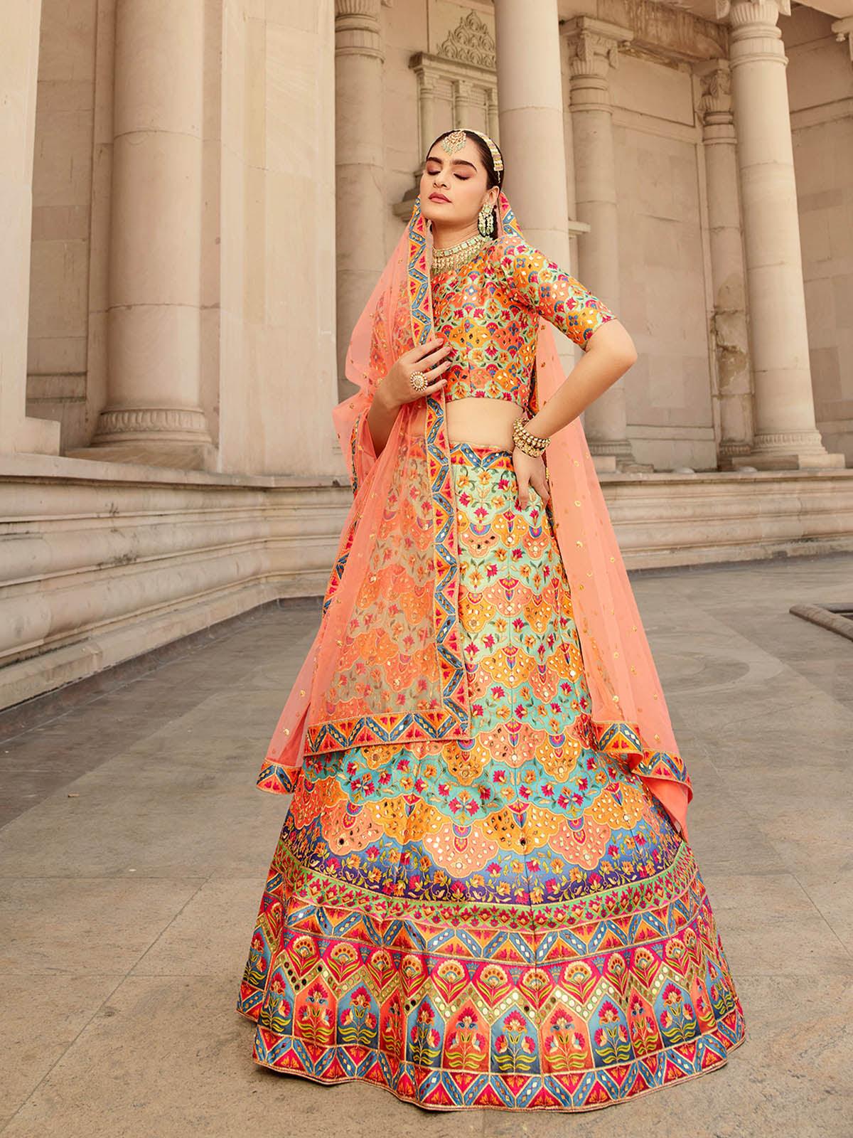 Stylish Multi Colored Art Silk Lehenga Choli Set - Rajwada