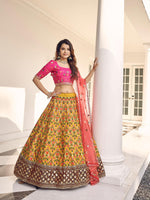 Stylish Mustard Yellow Art Silk Lehenga Set - Rajwada