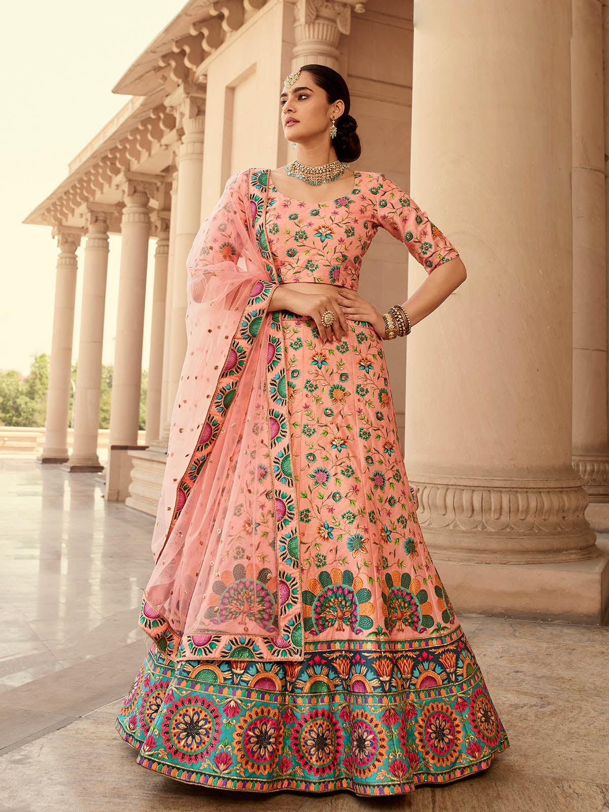Stylish Peach Art Silk Lehenga Choli Set - Rajwada