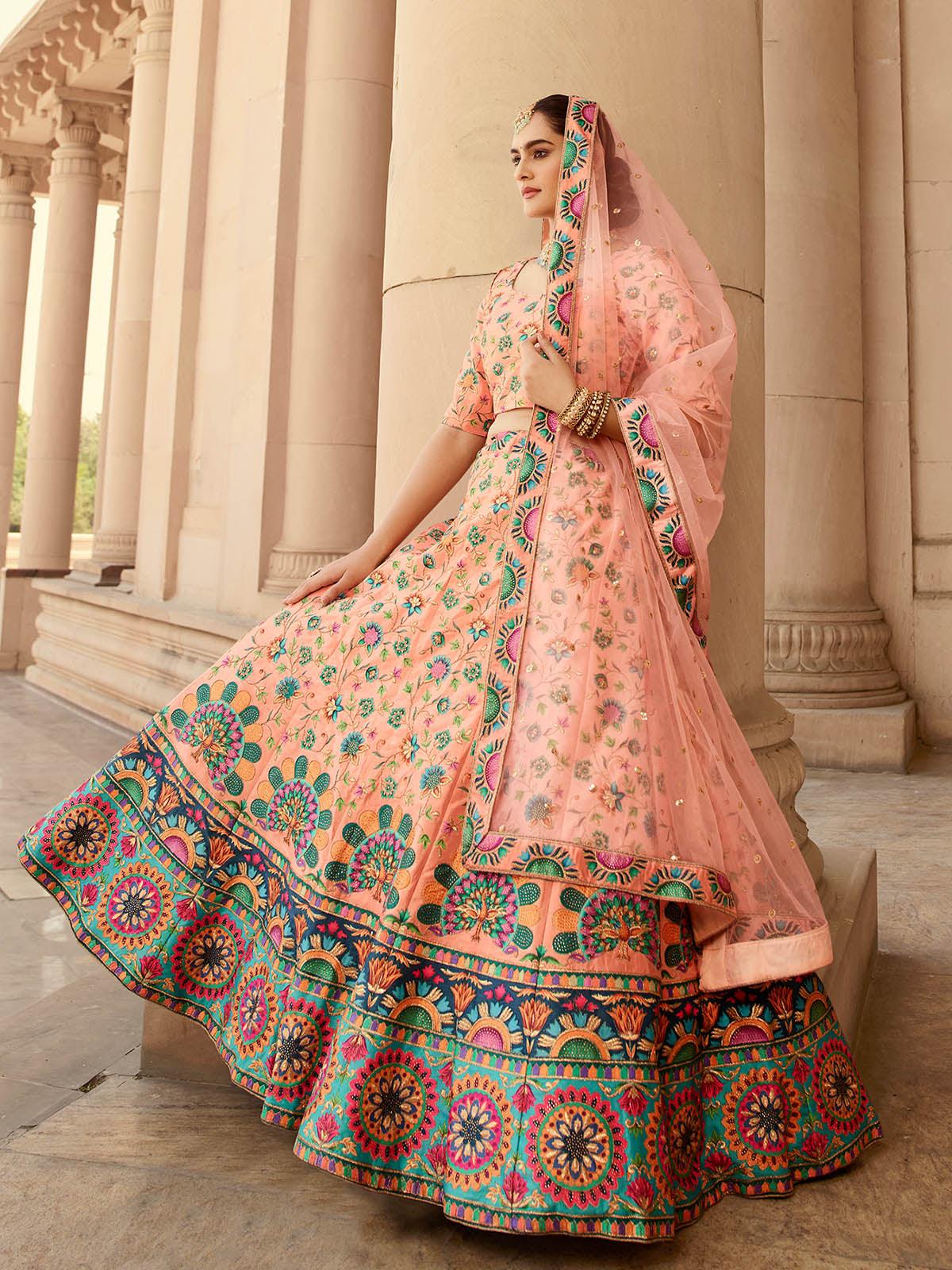 Stylish Peach Art Silk Lehenga Choli Set - Rajwada