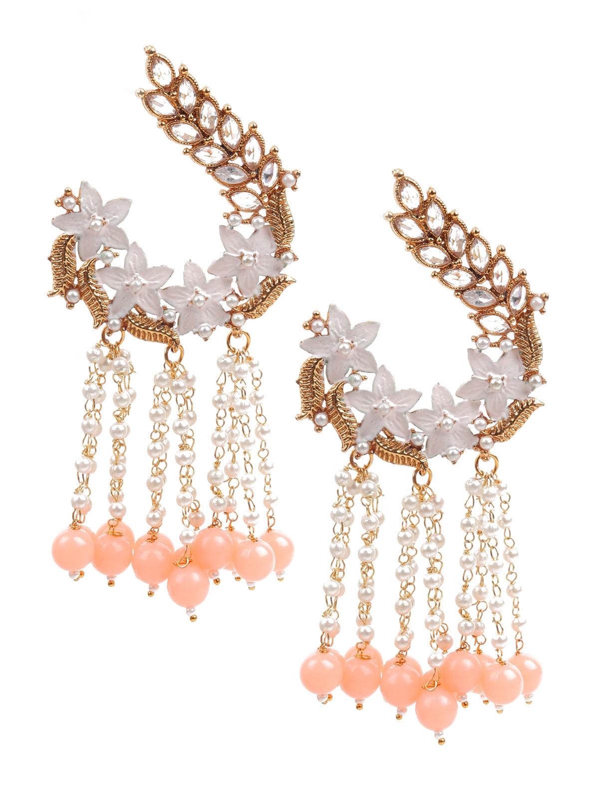 STYLISH PEACH DANGLE EARRINGS - Rajwada