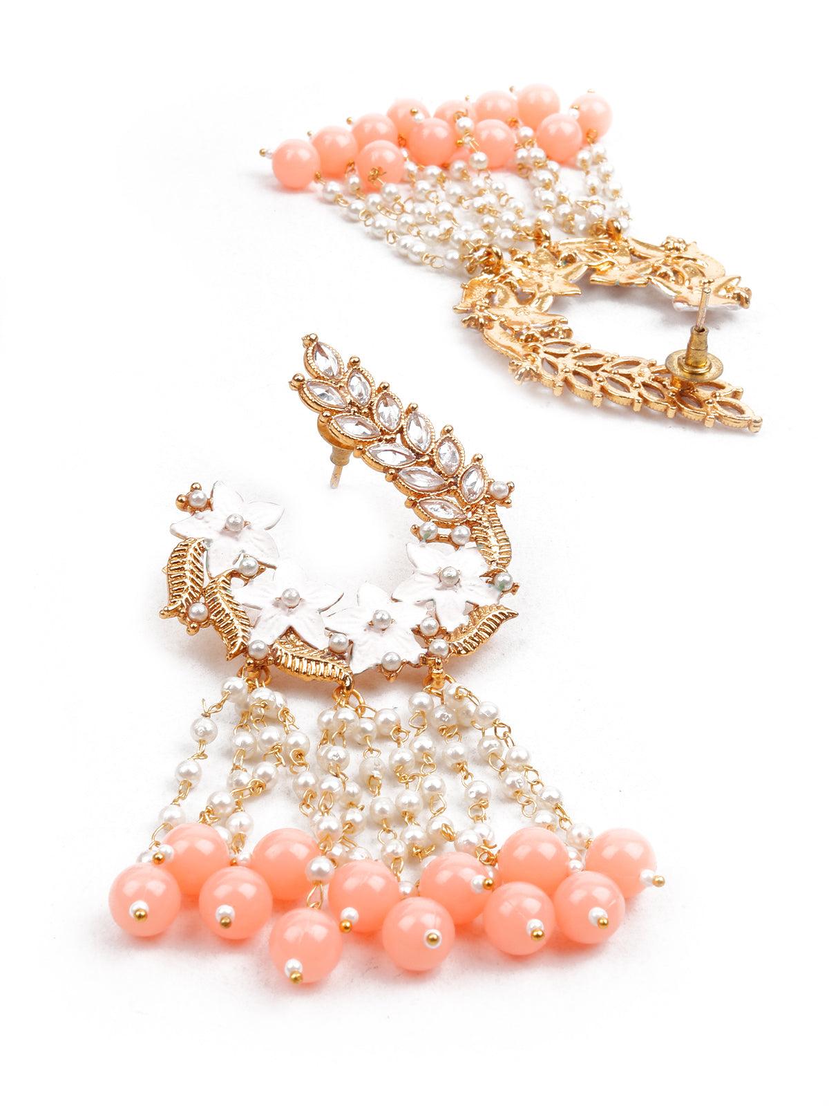STYLISH PEACH DANGLE EARRINGS - Rajwada