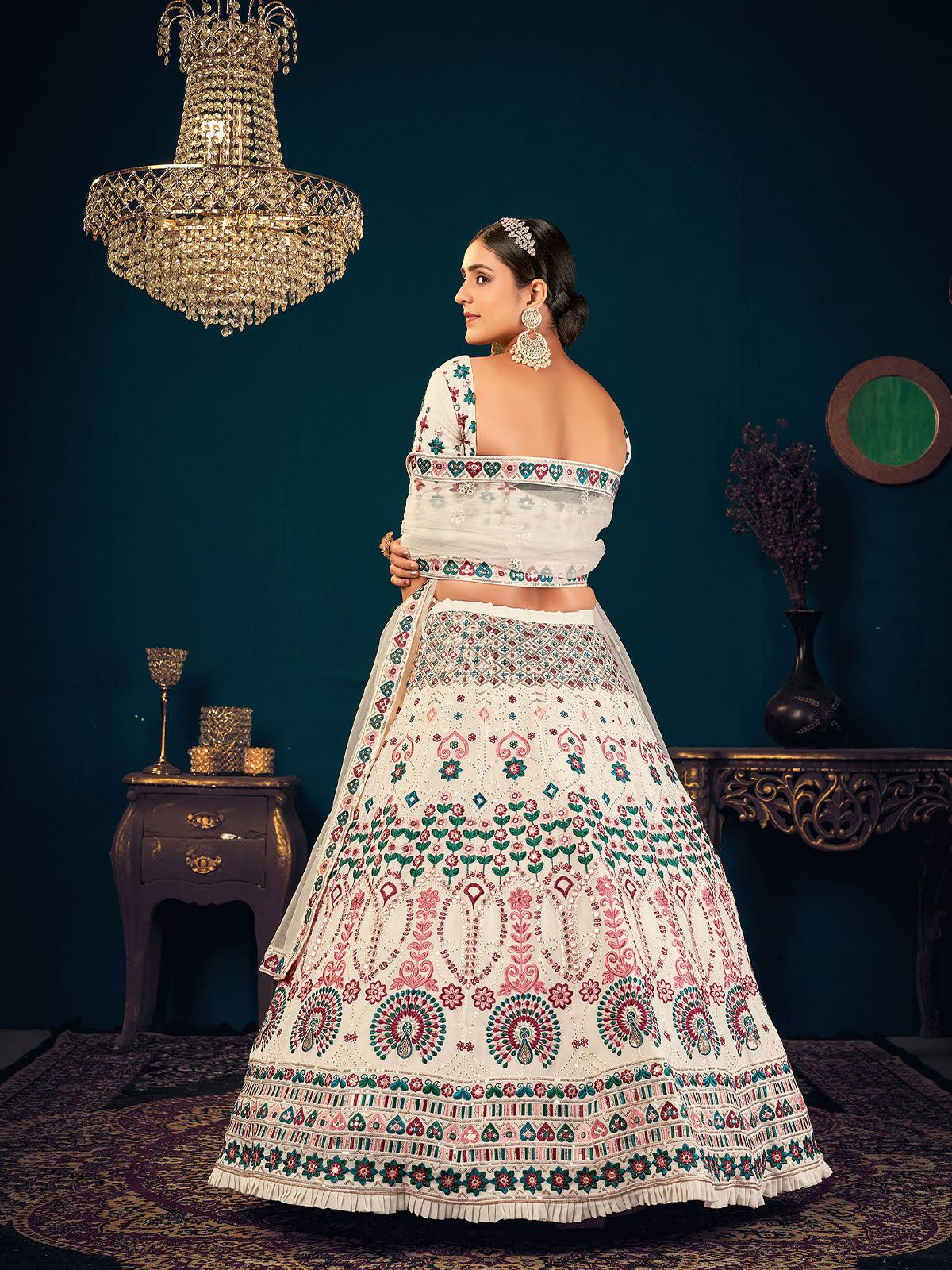 Stylish Pearl White Georgette Lehenga Set - Rajwada