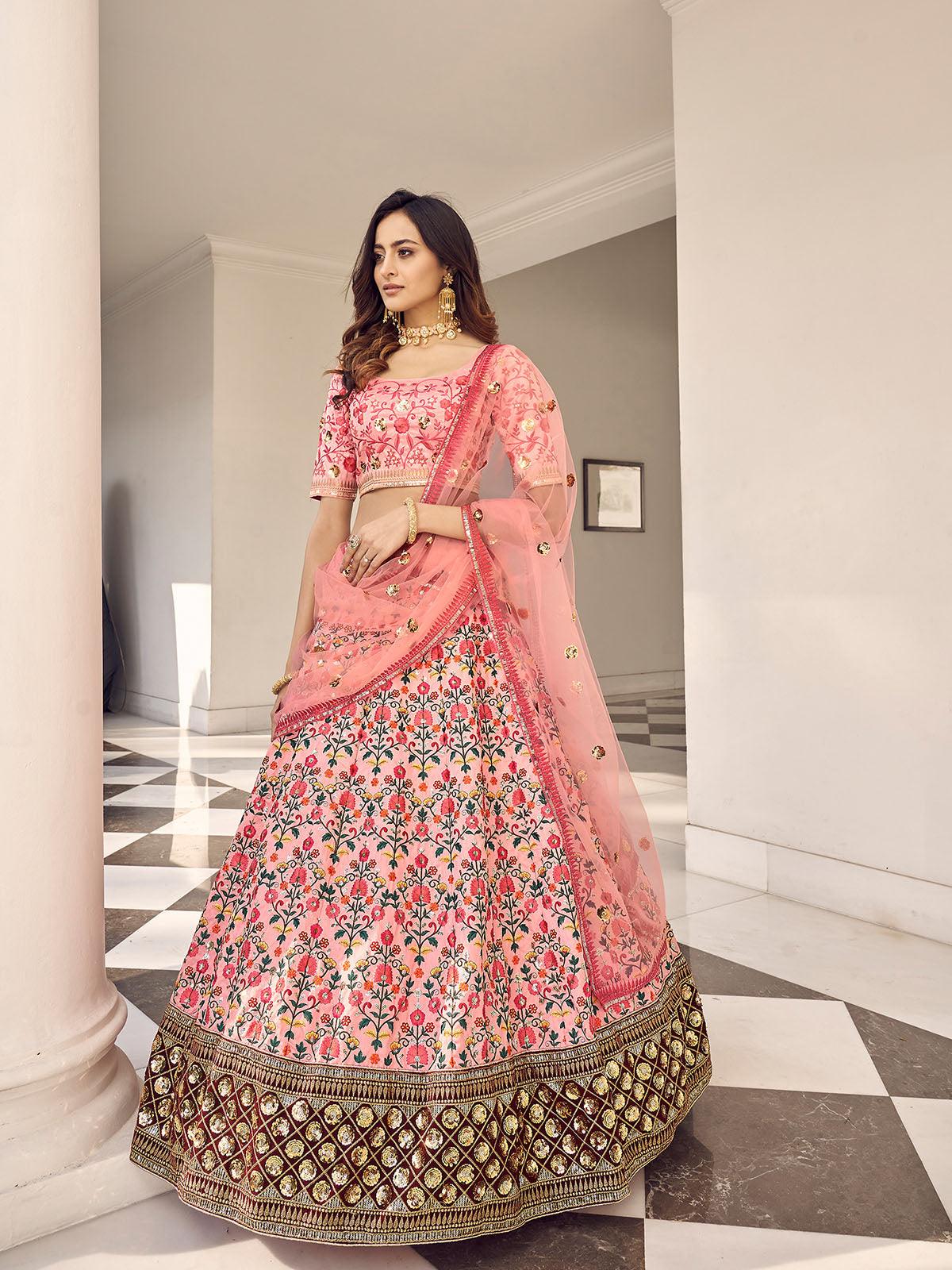 Stylish Pink Art Silk Lehenga Set - Rajwada