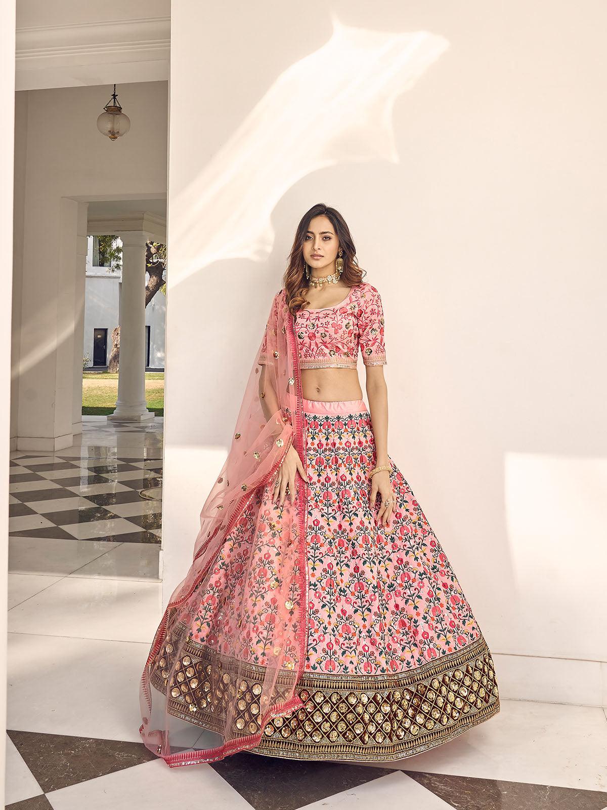 Stylish Pink Art Silk Lehenga Set - Rajwada