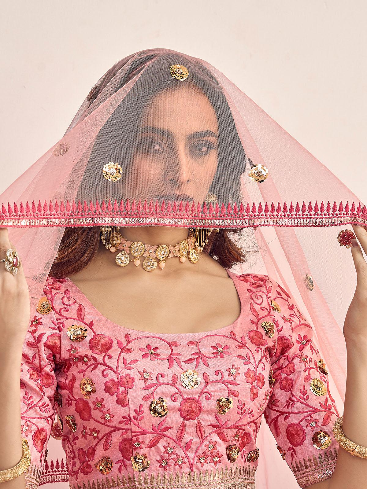 Stylish Pink Art Silk Lehenga Set - Rajwada