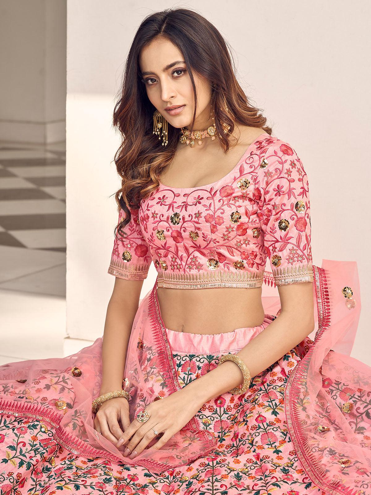 Stylish Pink Art Silk Lehenga Set - Rajwada