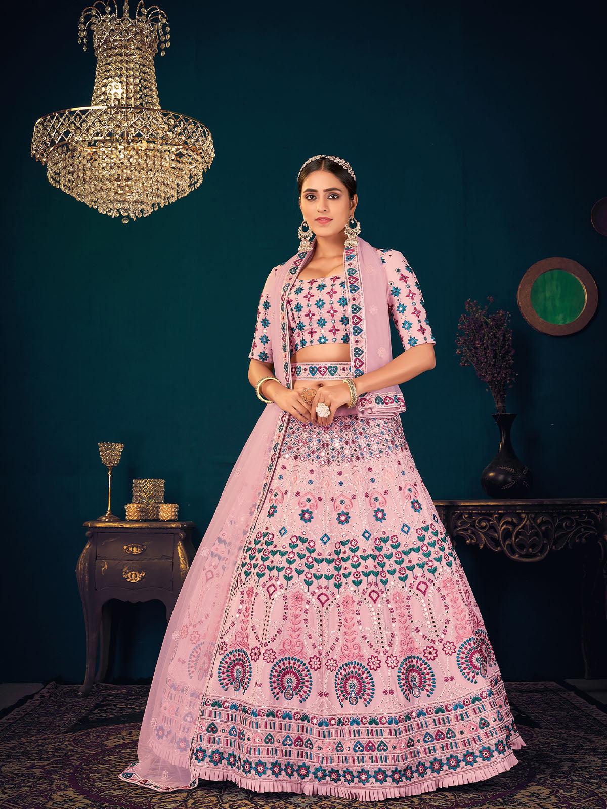 Stylish Pink Georgette Lehenga Set - Rajwada