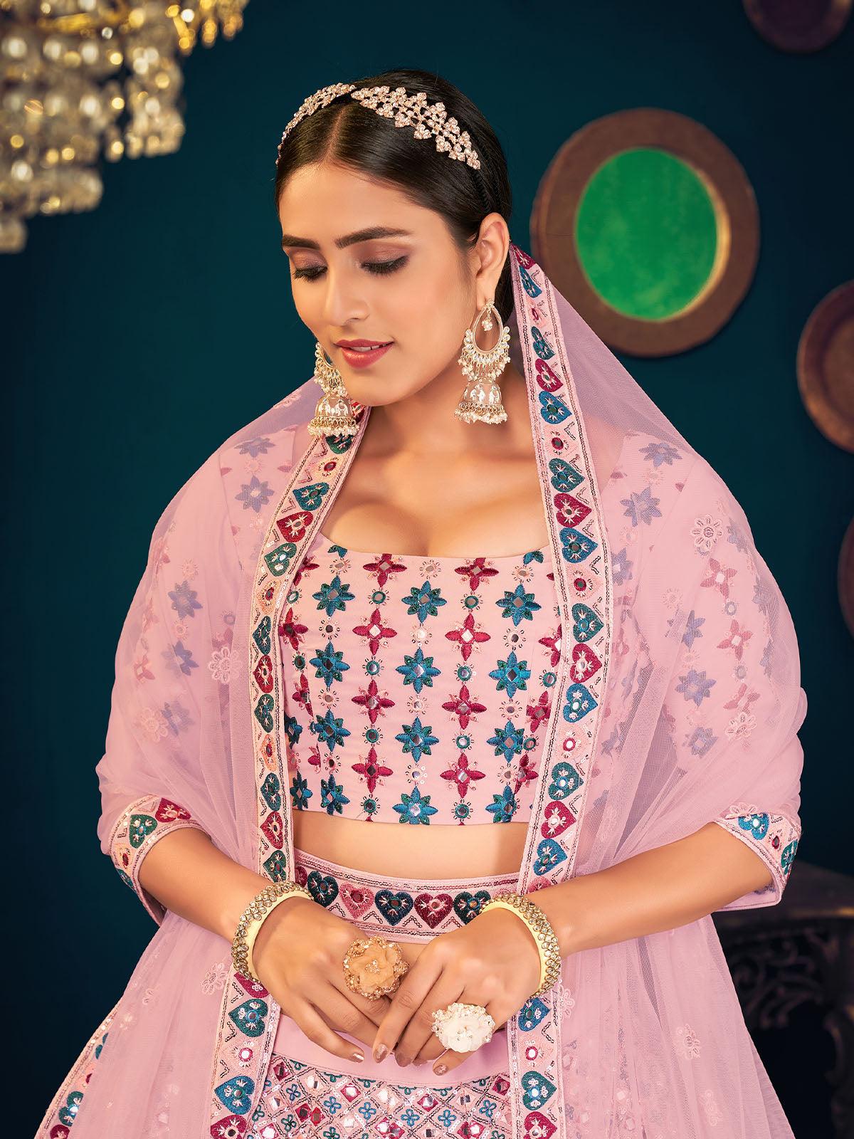 Stylish Pink Georgette Lehenga Set - Rajwada