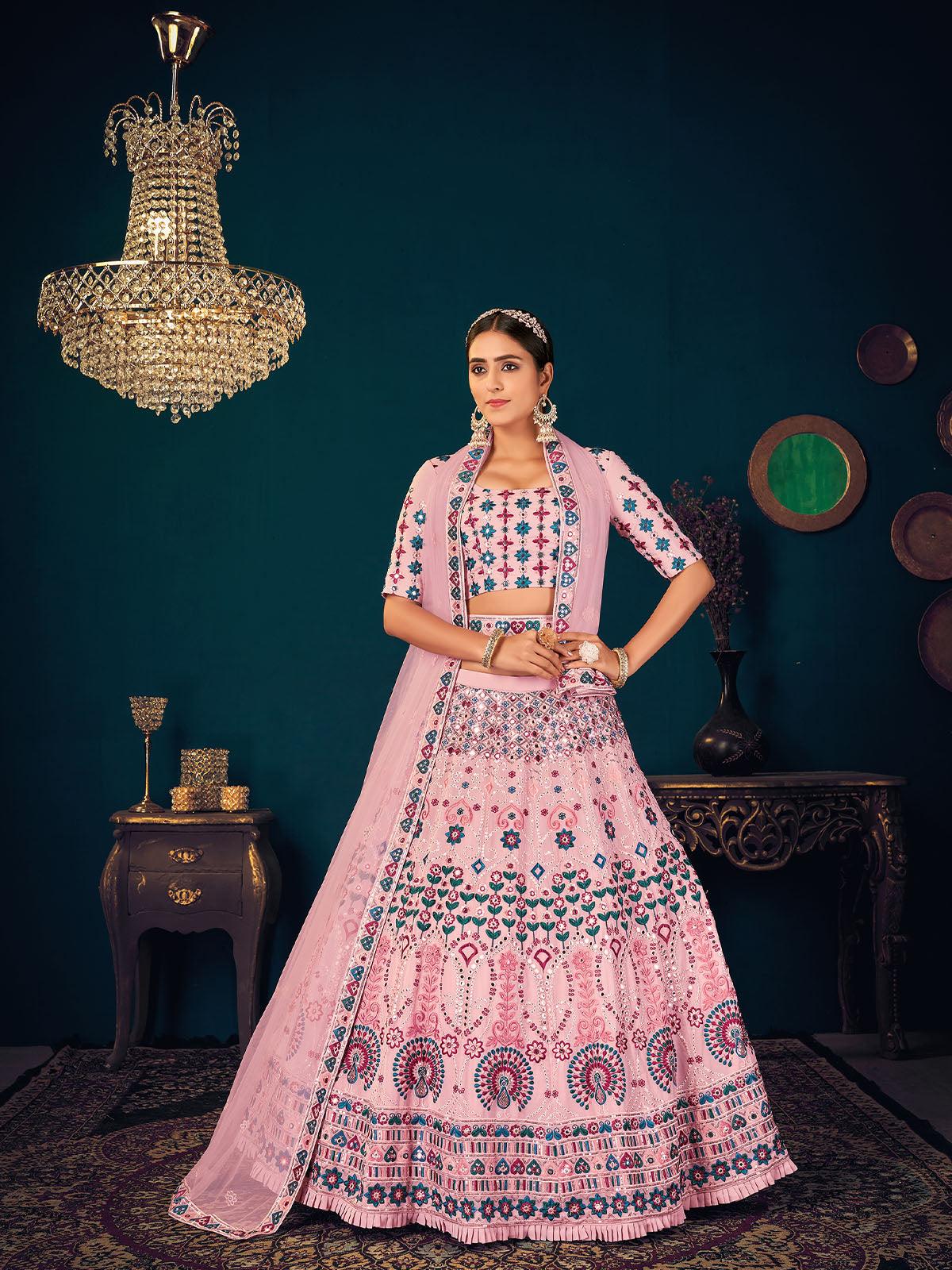 Stylish Pink Georgette Lehenga Set - Rajwada