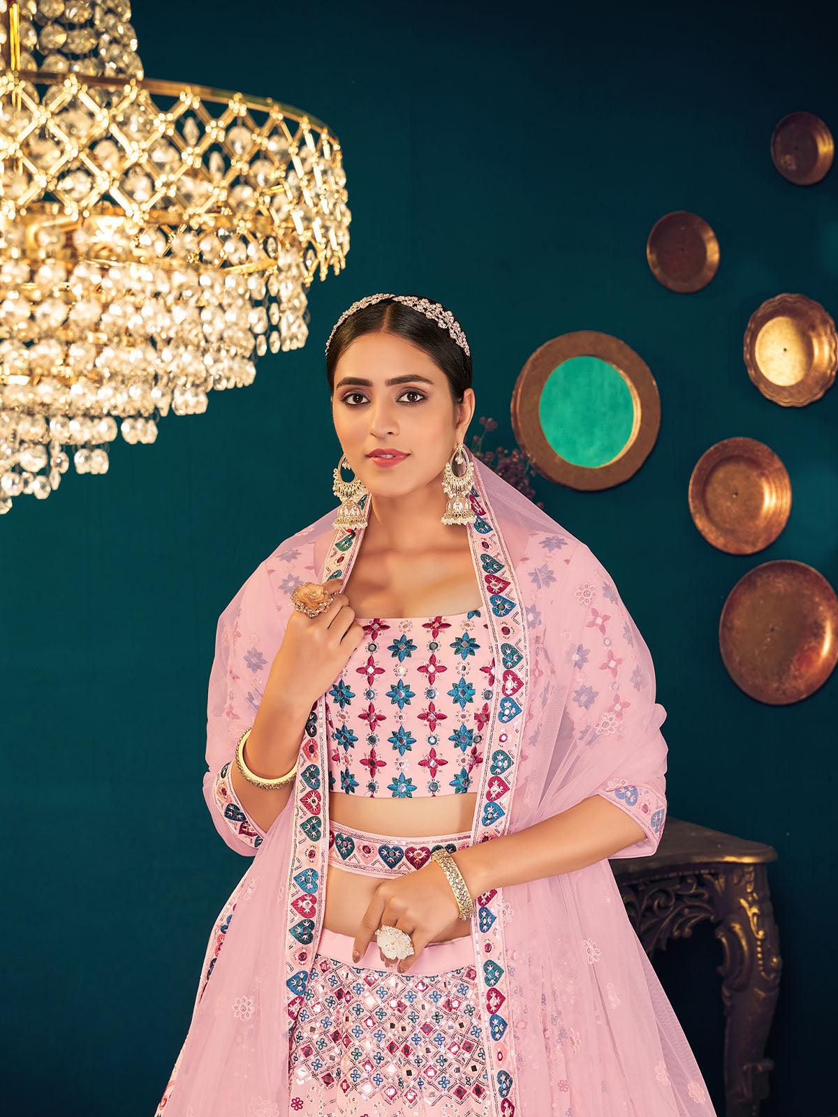 Stylish Pink Georgette Lehenga Set - Rajwada