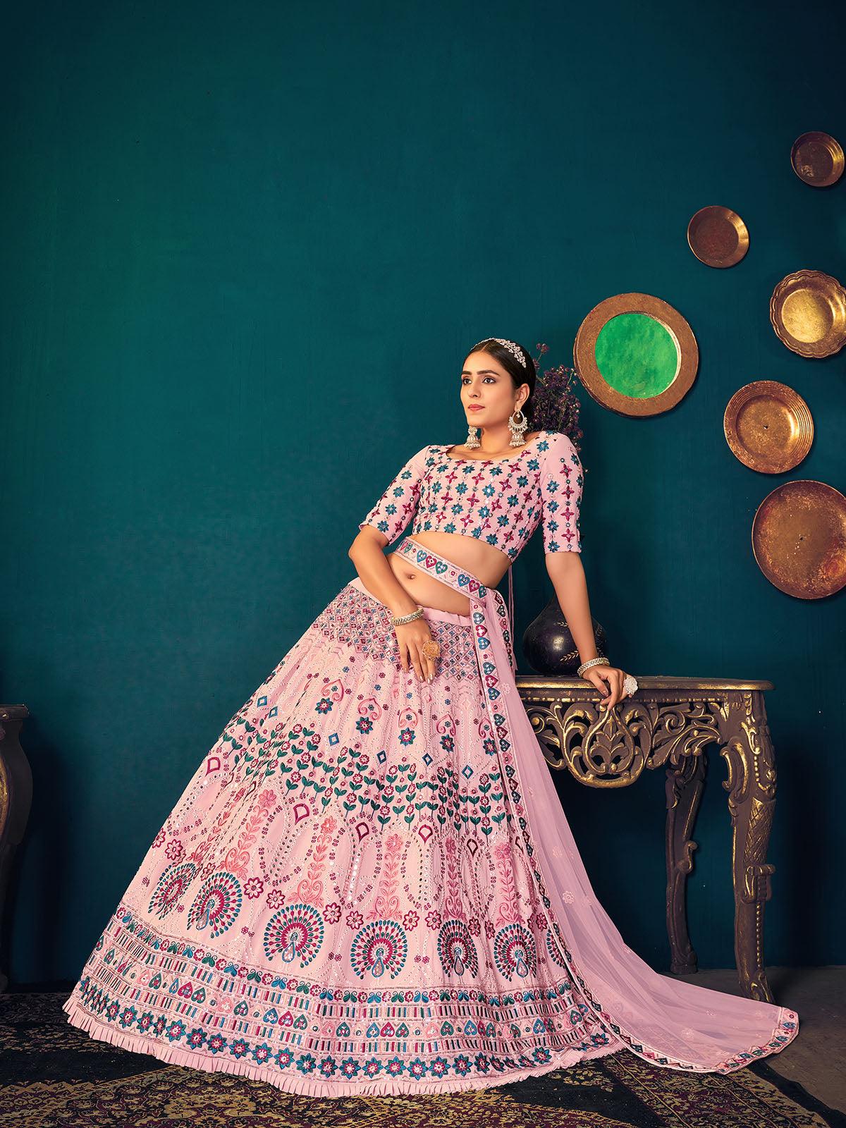 Stylish Pink Georgette Lehenga Set - Rajwada