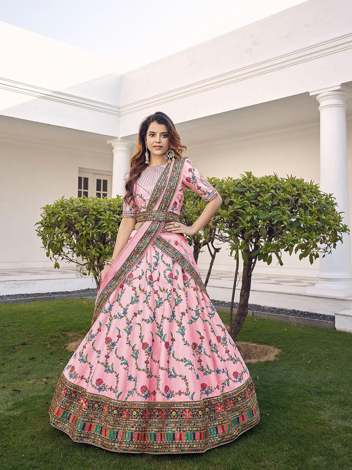 Stylish Pink Silk Lehenga Set - Rajwada