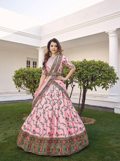 Stylish Pink Silk Lehenga Set - Rajwada