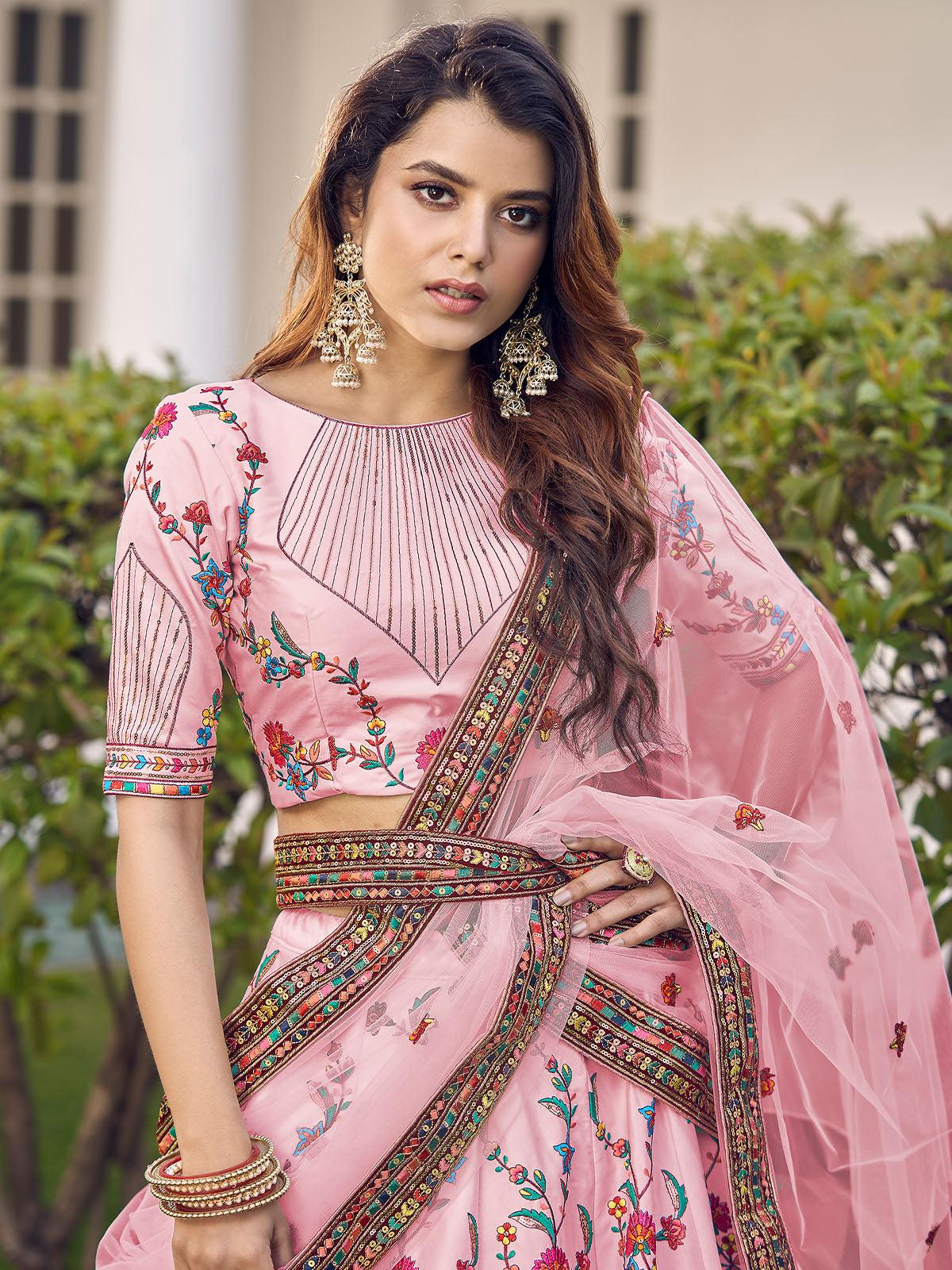 Stylish Pink Silk Lehenga Set - Rajwada