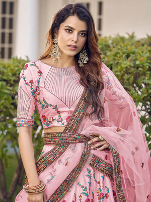 Stylish Pink Silk Lehenga Set - Rajwada