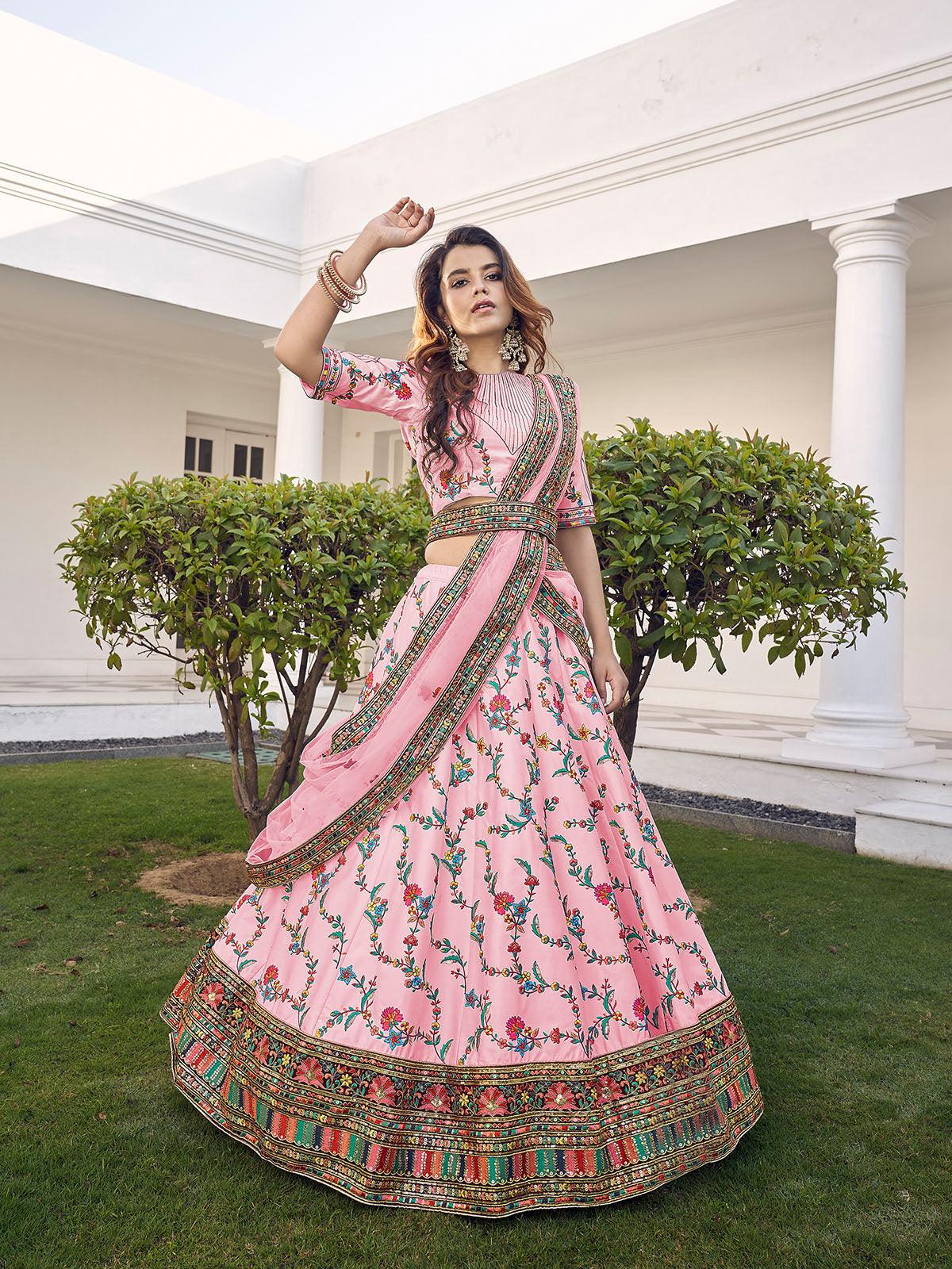 Stylish Pink Silk Lehenga Set - Rajwada