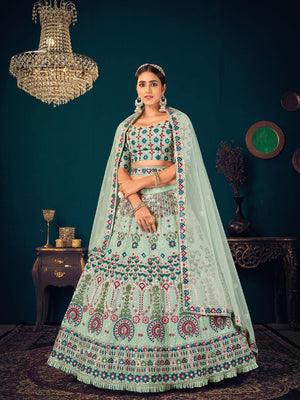 Stylish Pista Green Georgette Lehenga Set - Rajwada