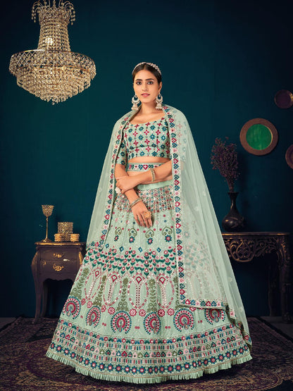 Stylish Pista Green Georgette Lehenga Set - Rajwada