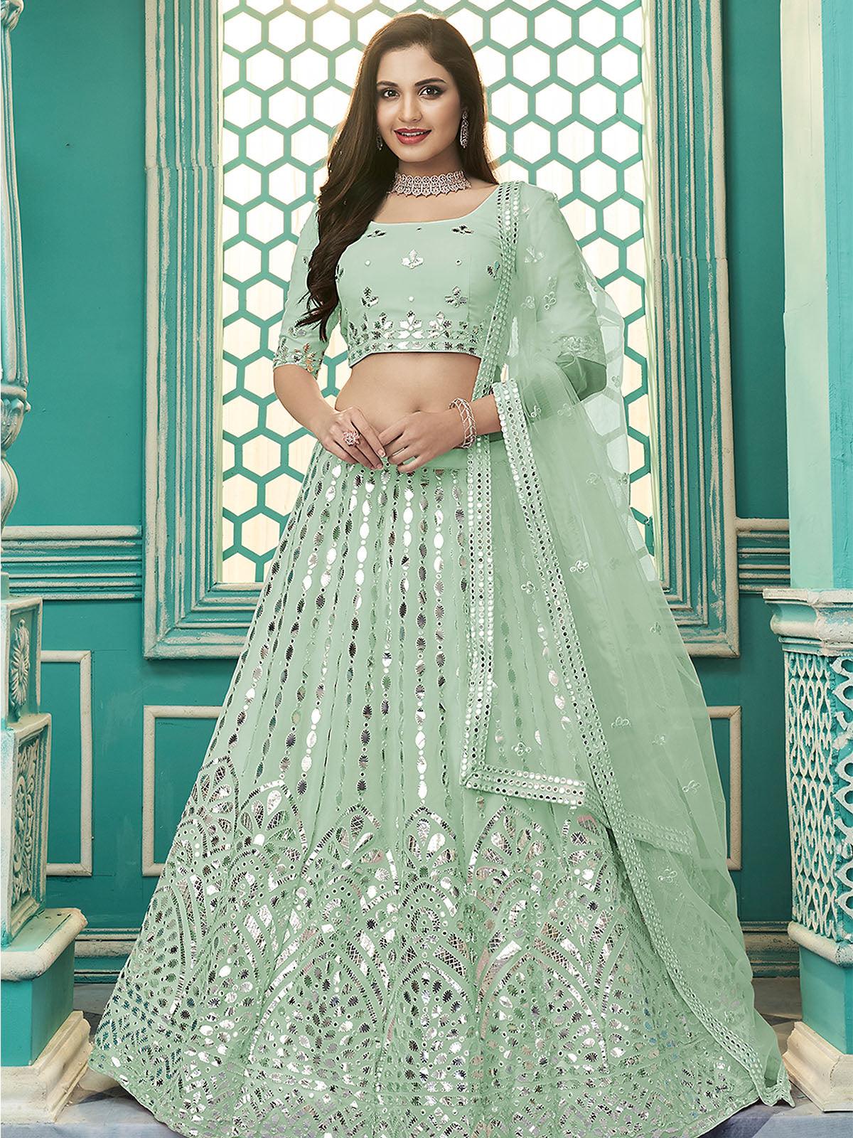 Stylish Pista Green Georgette Lehenga Set - Rajwada