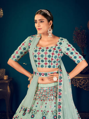 Stylish Pista Green Georgette Lehenga Set - Rajwada