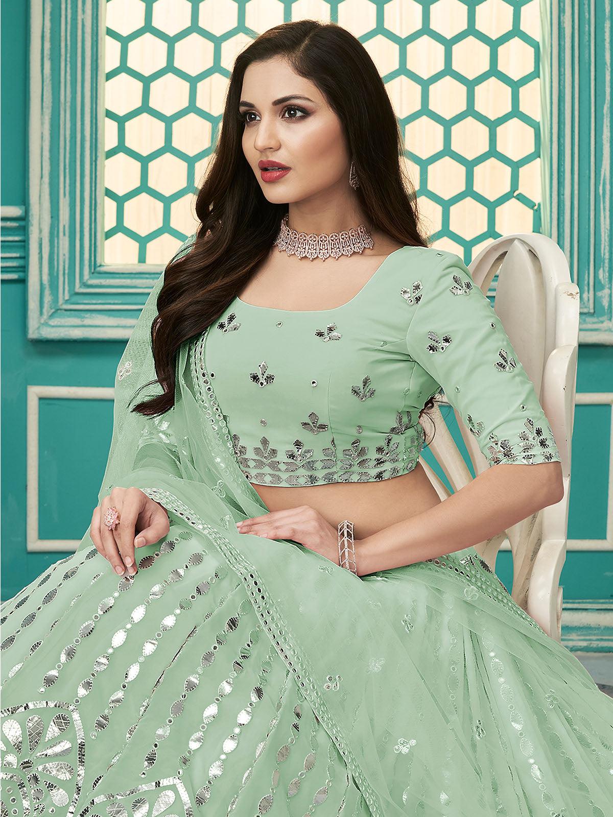 Stylish Pista Green Georgette Lehenga Set - Rajwada
