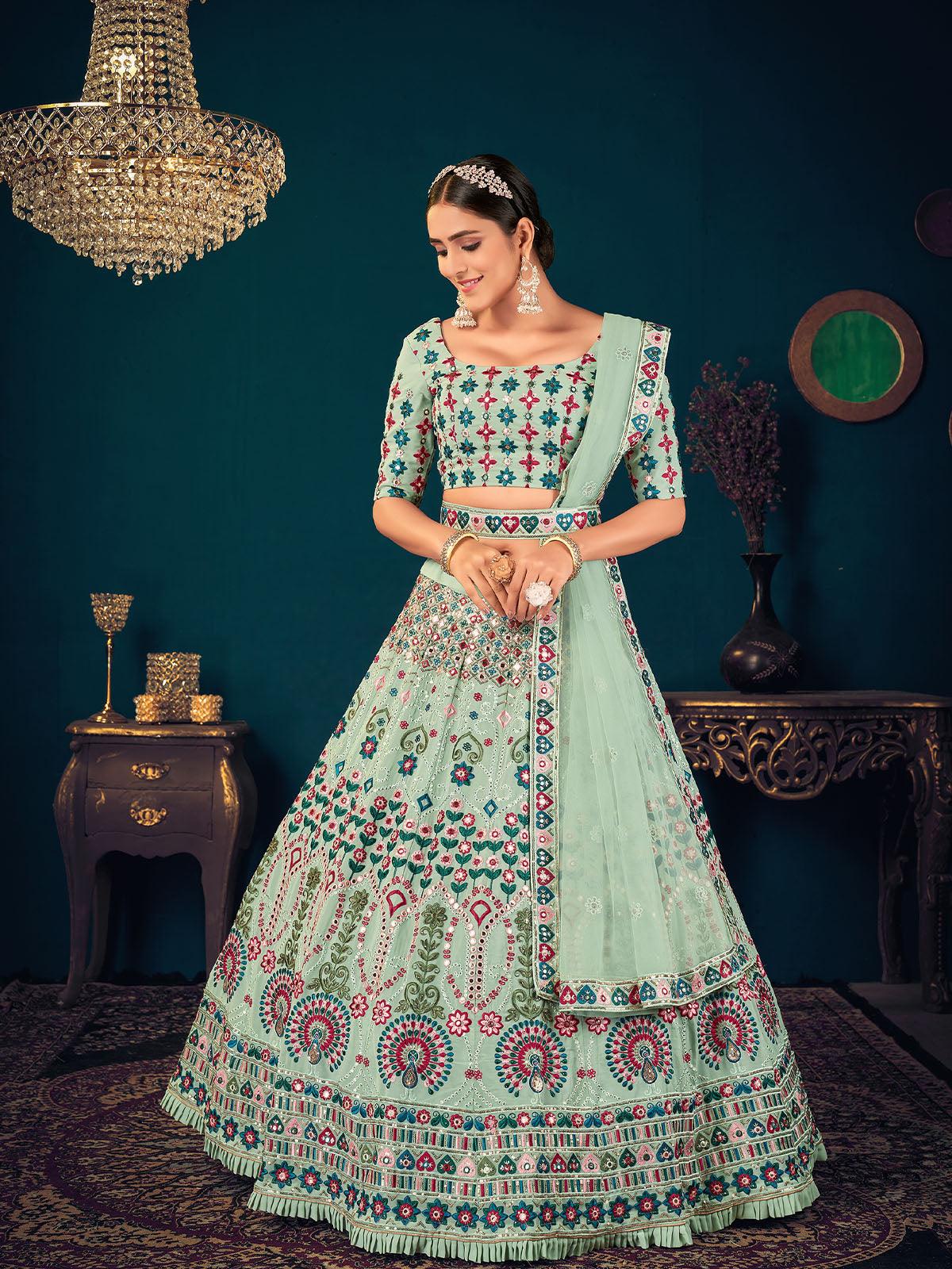 Stylish Pista Green Georgette Lehenga Set - Rajwada