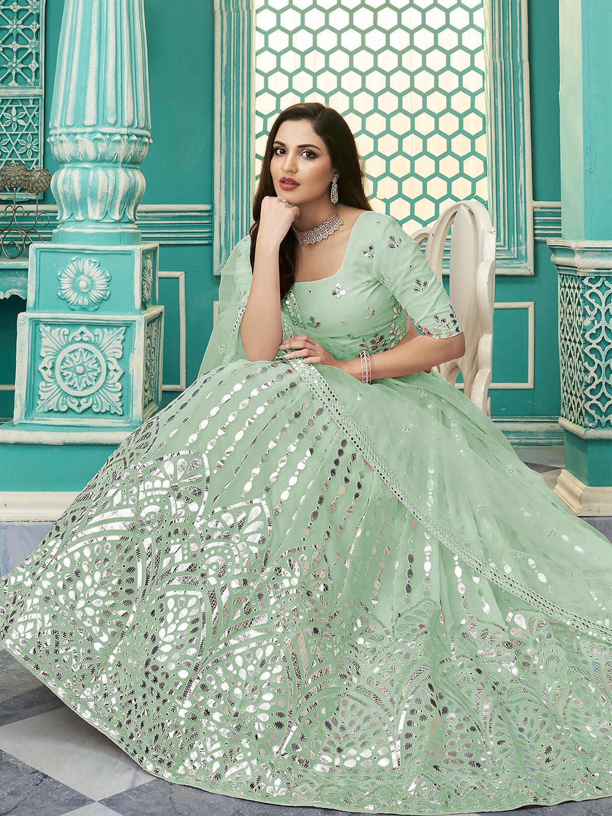 Stylish Pista Green Georgette Lehenga Set - Rajwada