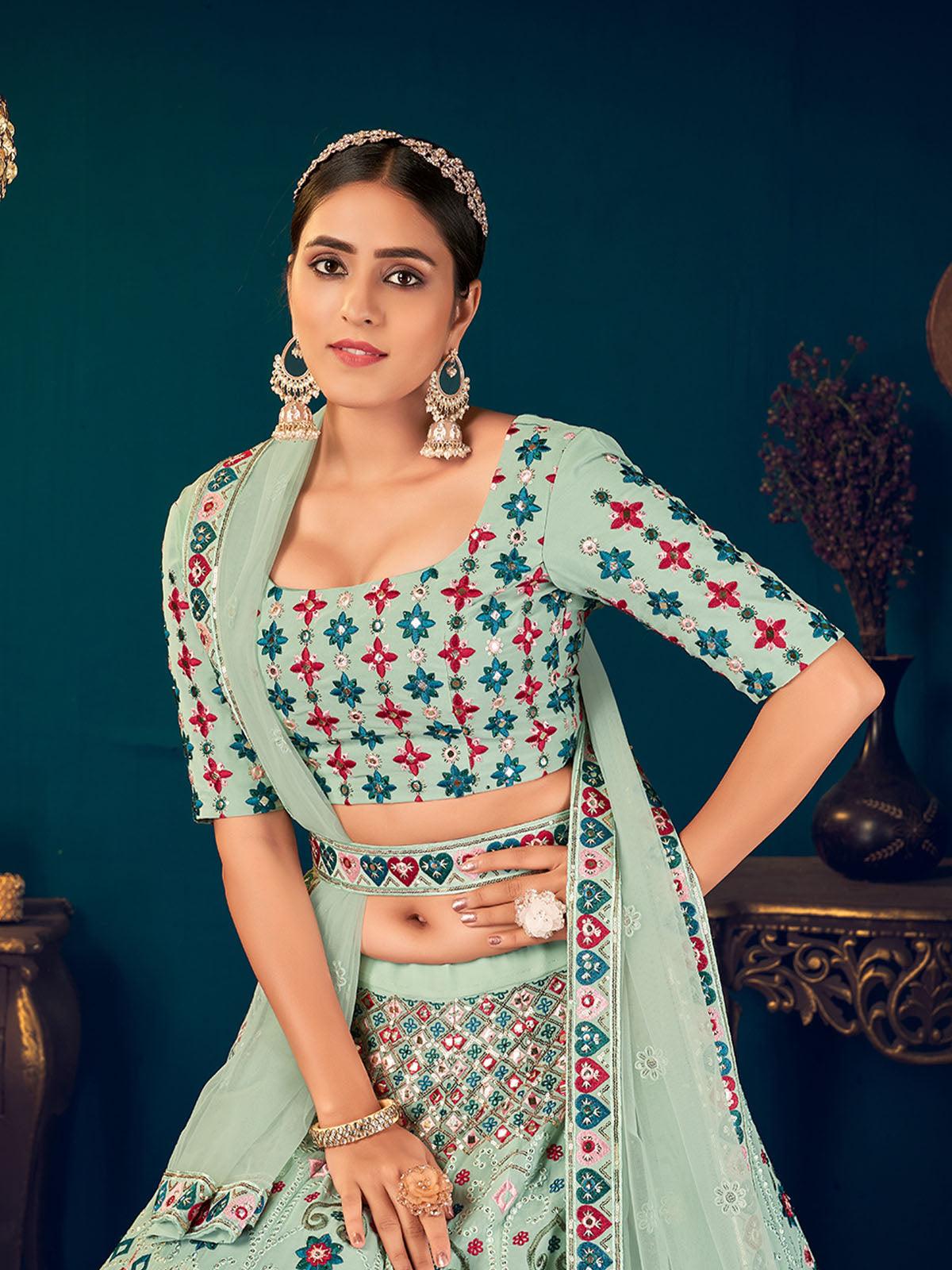 Stylish Pista Green Georgette Lehenga Set - Rajwada
