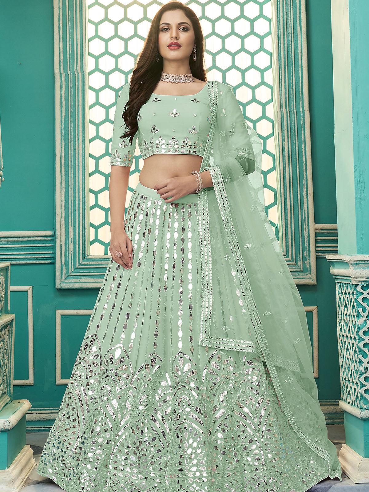 Stylish Pista Green Georgette Lehenga Set - Rajwada