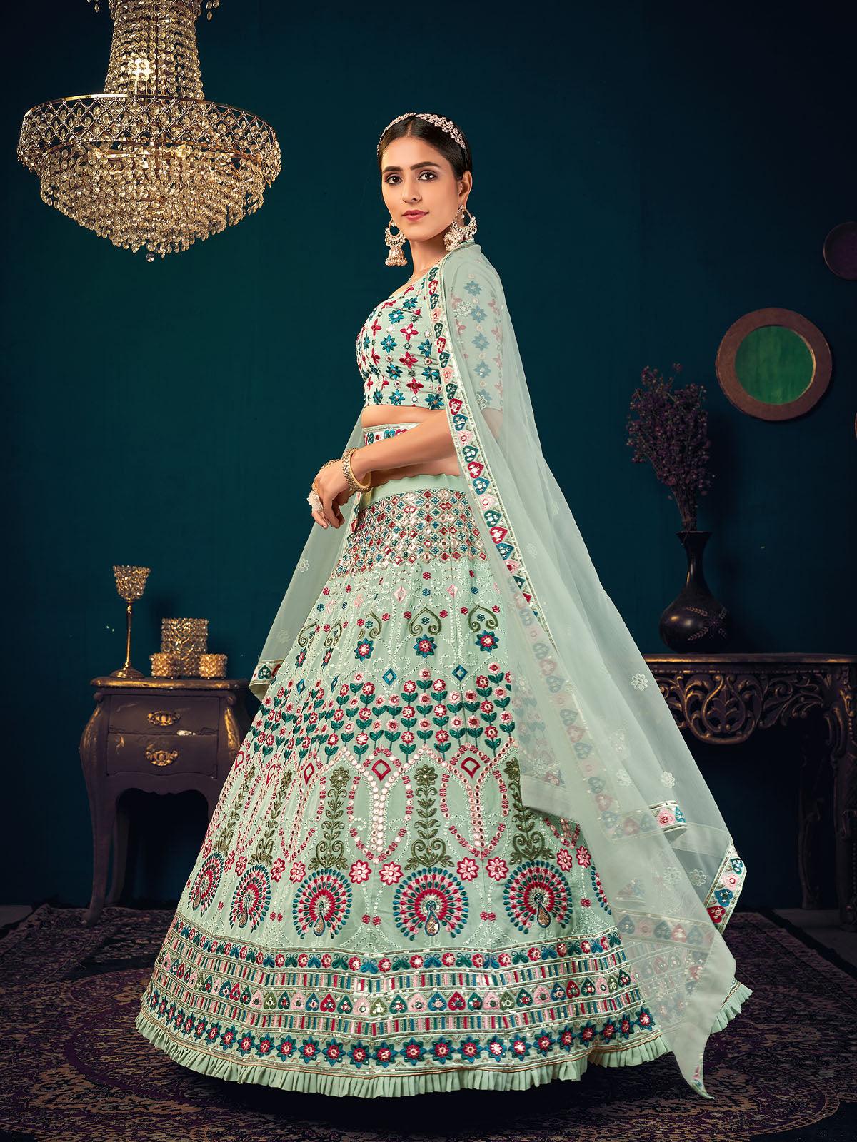 Stylish Pista Green Georgette Lehenga Set - Rajwada