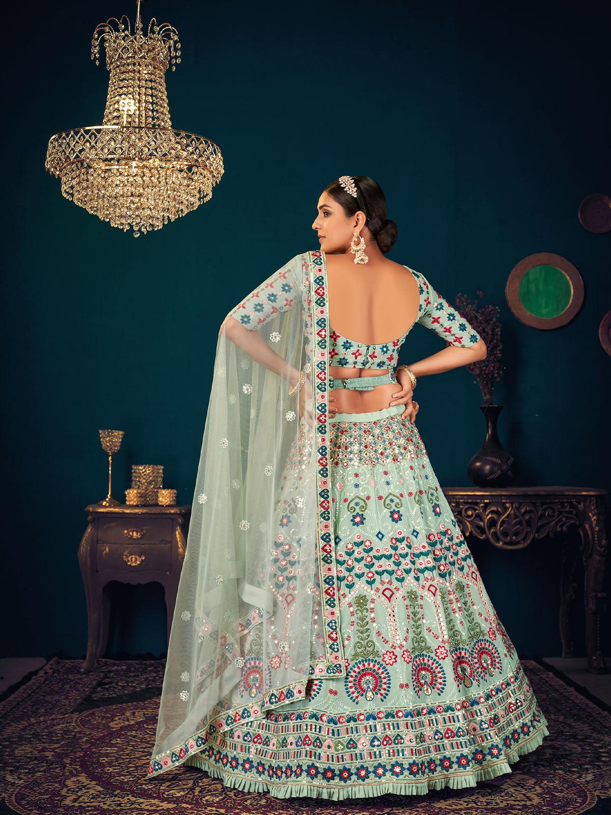 Stylish Pista Green Georgette Lehenga Set - Rajwada