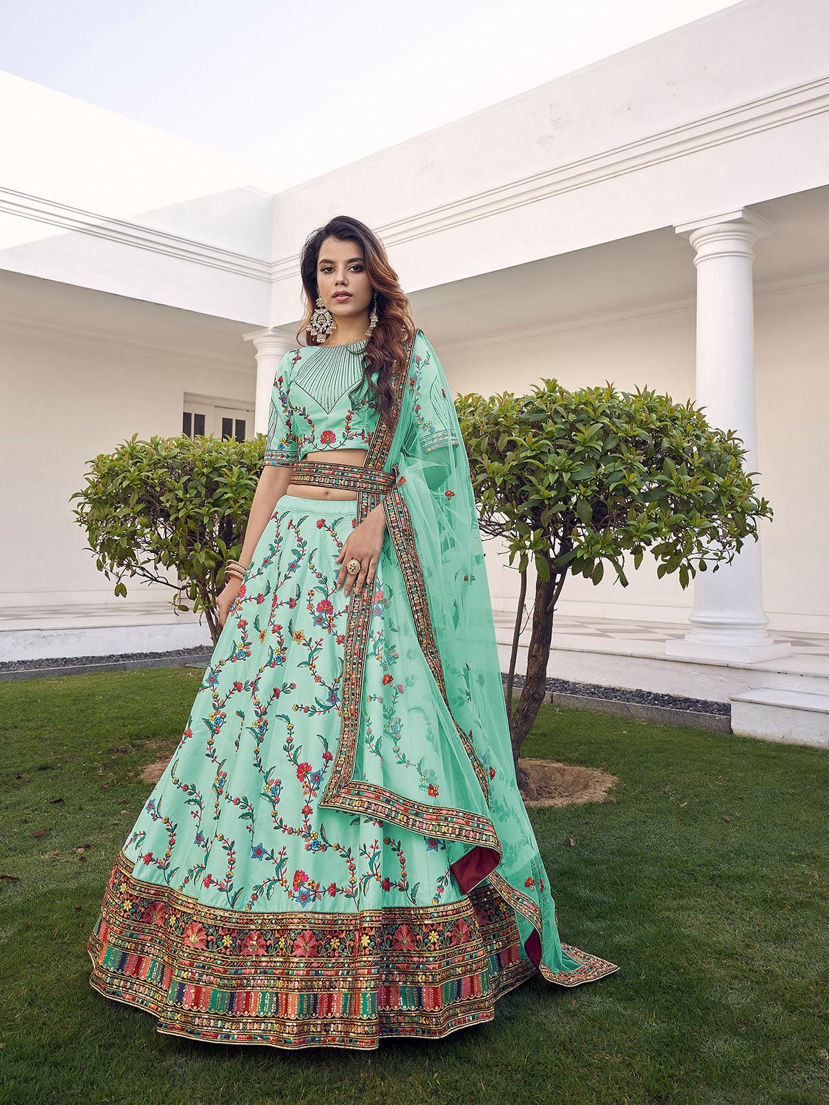 Stylish Pista Green Silk Lehenga Set - Rajwada