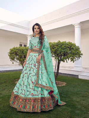 Stylish Pista Green Silk Lehenga Set - Rajwada