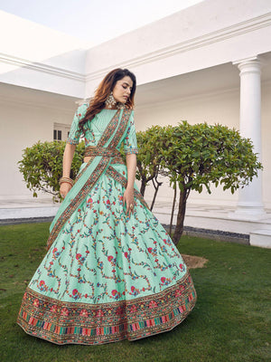 Stylish Pista Green Silk Lehenga Set - Rajwada