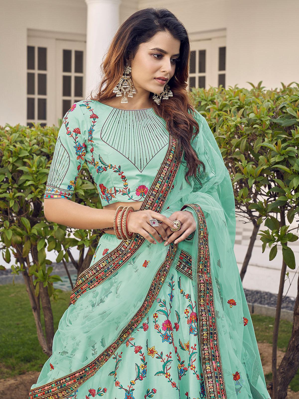 Stylish Pista Green Silk Lehenga Set - Rajwada